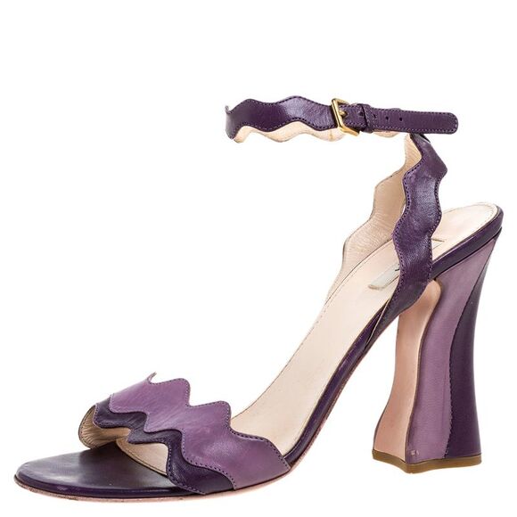 Prada Two Tone Purple Leather Wave Ankle Strap Sandals Size 37 - Picture 1 of 4